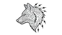 Wolf head profile with intricate line art patterns and flowing mane isolated on white background for tattoo designs, logos, and decorative artwork.