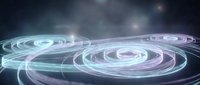 Abstract digital energy waves with glowing spiral patterns in purple and cyan colors against dark cosmic background for futuristic technology designs.