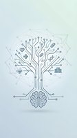 Digital tree with medical icons and brain roots representing healthcare technology innovation and artificial intelligence in medicine.