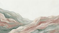 Abstract mountain landscape with soft pink and green watercolor brushstrokes creating serene valley view for modern interior design and wall art decoration.