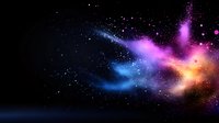 Vibrant cosmic nebula with colorful gas clouds and stardust in deep space, featuring purple, blue, and orange hues against dark starry background.