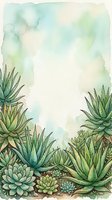 Watercolor succulent garden frame with aloe vera and cacti plants creating natural border for wedding invitations and botanical design projects.