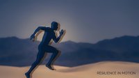 Young male athlete in dark athletic wear sprinting across sandy desert landscape with mountains in background, embodying determination and endurance for fitness and motivation concepts.
