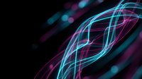 Abstract neon light trails in cyan and magenta colors creating flowing wave patterns on black background for modern digital design projects.