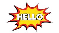 Comic book style hello speech bubble with explosive burst design in bright yellow and red colors isolated on transparent background for graphic design.