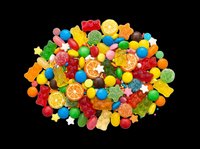 Colorful assortment of gummy candies and fruit-flavored sweets isolated on transparent background. Ready for packaging design, print-on-demand products, stickers, and digital crafts.