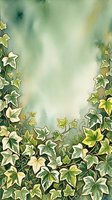 Watercolor ivy leaves border frame with soft green and cream background, isolated on white for design use, greeting cards, invitations, and botanical artwork projects.