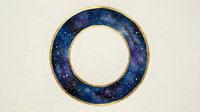 Cosmic ring frame with starry night sky pattern and gold border on neutral background for celestial design projects.