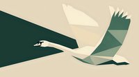 Geometric swan in flight with angular wings and long neck rendered in green and beige tones on neutral background for modern design projects.