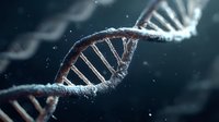 DNA double helix structure with molecular bonds and genetic code sequences floating in dark scientific background for biotechnology research.