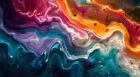 Vibrant fluid art with swirling waves of turquoise, purple, orange, and red creating an abstract cosmic pattern. Perfect for modern interior design.