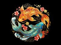 Yin yang koi fish design with flowing water, floral elements, and ornamental details isolated on transparent background. Ready for t-shirts, stickers, sublimation, print-on-demand products, and clipart use.