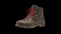 Worn brown leather hiking boot with red laces isolated on transparent background, ready for clipart, t-shirt design, print-on-demand products, stickers, and sublimation projects.