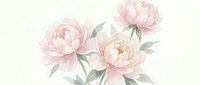 Soft pink peony flowers with green leaves in watercolor style on light background for wedding invitations and feminine design projects.