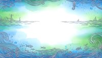 Ocean waves frame with marine life and sailing boats in blue green watercolor style for nautical designs and summer projects.