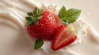 Fresh ripe strawberries with green leaves on creamy white silk fabric background for culinary and food photography projects.