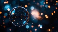 Magical glowing sphere with sparkles and bokeh lights against dark background creates mystical atmosphere for fantasy and holiday designs.