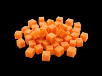 Diced carrots isolated on transparent background, ready for culinary design, recipe graphics, food packaging, cooking blogs, restaurant menus, nutrition apps, and print-on-demand kitchen products.