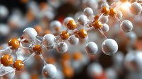 Molecular structure visualization with white and copper colored atoms connected by bonds, showing scientific concept in macro view. For chemistry education.
