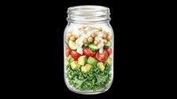 Mason jar salad with chickpeas, avocado, tomatoes, and greens, isolated on transparent background, ready for stickers, t-shirt design, and print on demand.