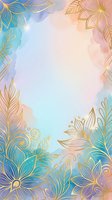 Watercolor background with gold line art floral frame, pastel gradient in blue, pink, and purple tones. Isolated design element suitable for invitations, greeting cards, and social media graphics.