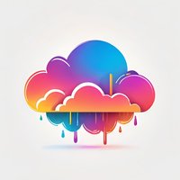 Vibrant gradient cloud shape with dripping paint effect in blue, purple, and orange colors on light background, isolated design element for creative projects.