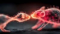 Microscopic view of glowing red neurons connecting with electrical synapses on dark background, illustrating neural network communication in brain tissue.
