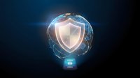 Global cybersecurity shield protecting digital world with glowing network connections and security technology for business data protection solutions.