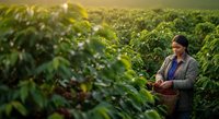 Young woman of South Asian descent harvesting fresh vegetables in agricultural field, holding basket of produce during daytime farming work.