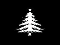White Christmas tree silhouette with star on black background isolated for holiday designs, greeting cards, decorations and seasonal projects.
