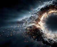 Abstract cosmic energy wave with glowing particles and light effects creating dynamic motion against dark blue background for digital art projects.