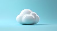 White glossy cloud shape on light blue background with soft shadow, minimalist design concept for cloud computing and data storage solutions.