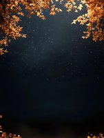 Golden autumn leaves frame starry night sky creating magical atmosphere with deep blue space background, nature seasonal composition.