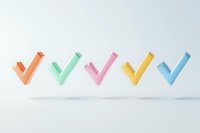 Colorful checkmark symbols floating in row on light background, minimal design style for business presentations and infographic elements.