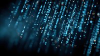 Digital binary code streaming on dark background, glowing blue numbers and symbols representing data flow in cyberspace for technology concepts.
