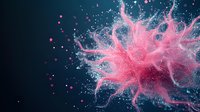Pink powder explosion with dynamic particle dispersion against dark background creating dramatic ethereal effect for cosmetic and artistic projects.