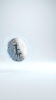 Silver bitcoin cryptocurrency coin on white background with digital circuit pattern for fintech and blockchain technology concepts.