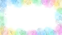 Watercolor rainbow gradient frame with delicate hand drawn floral botanical elements creating decorative border on white background for spring design projects.