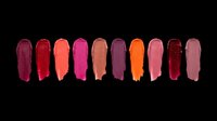 Colorful lipstick swatches in a row, isolated on transparent background, ready for beauty, cosmetic, makeup, T-shirt, sticker, and print on demand design use.