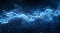 Luminous blue nebula formation stretches across starry cosmic space, creating ethereal patterns of glowing gas clouds against dark universe background.