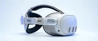 White virtual reality headset with black straps and controllers isolated on white background, ready for design use and product mockups.