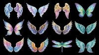 Colorful angel and fairy wings collection with dragonfly, isolated on transparent background, ready for stickers, t-shirt design, sublimation, and print on demand.