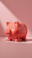 Pink piggy bank with golden coins on coral background for savings and financial planning concepts.