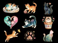 Cute cats collection isolated on transparent background, ready for t-shirt design, stickers, clipart, print-on-demand products and sublimation projects.