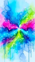 Vibrant watercolor explosion with technology circuit patterns and lightbulb symbol representing innovation creativity and digital transformation concepts.