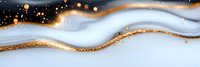 Luxurious white and gold marble waves with glowing particles create elegant abstract background with flowing lines and sparkling golden accents.