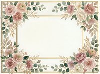 Vintage floral frame with mauve and blush roses, eucalyptus leaves, and botanical elements arranged in corners on cream background. Suitable for invitations, cards, and decorative designs.