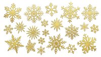 Golden snowflakes collection isolated on transparent background for winter holiday designs, Christmas decorations, greeting cards and festive projects.