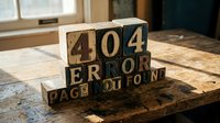 404 error page not found message displayed on wooden blocks stacked on rustic table, representing website error and broken link notification for web design and digital communication projects.