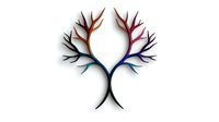 Minimalist tree silhouette with gradient rainbow colors from brown to blue branches forming heart shape in center, isolated on white background for logo design.
